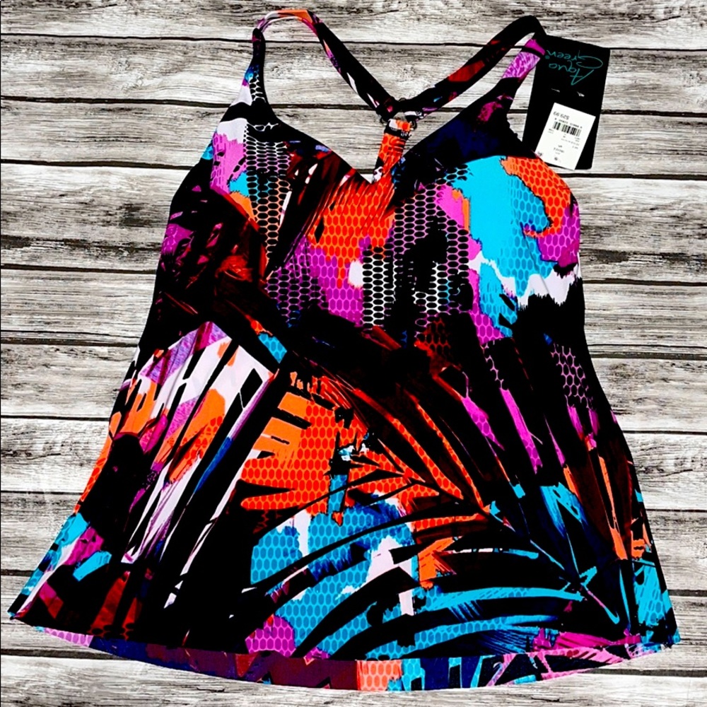 Aqua Green Multicolor Tankini Swim Top